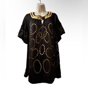 Marc Jacobs 100% Silk Black & Gold Beaded Circle Dress Retro Chic Size 2